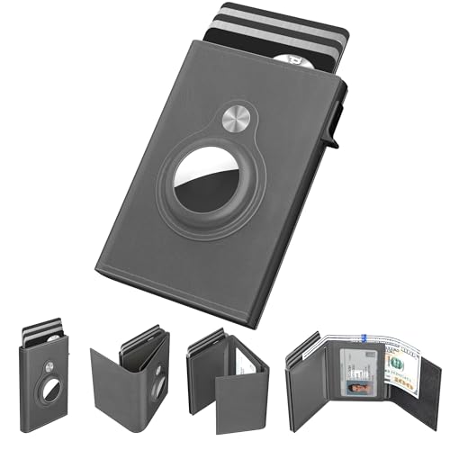 typecase AirTag Wallet for Men: Compatible with Apple AirTag (1st & 2nd Generation), RFID Blocking, Genuine Leather, Slim & Minimalist Design - 14 Card Capacity | ID Window | Cash Slot (Grey