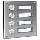 4 Familien Aufputz Türklingel aus hochwertigem Edelstahl. Je nach Wunsch auch Pulverbeschichtet und mit LED-Namensschildbeleuchtung lieferbar.