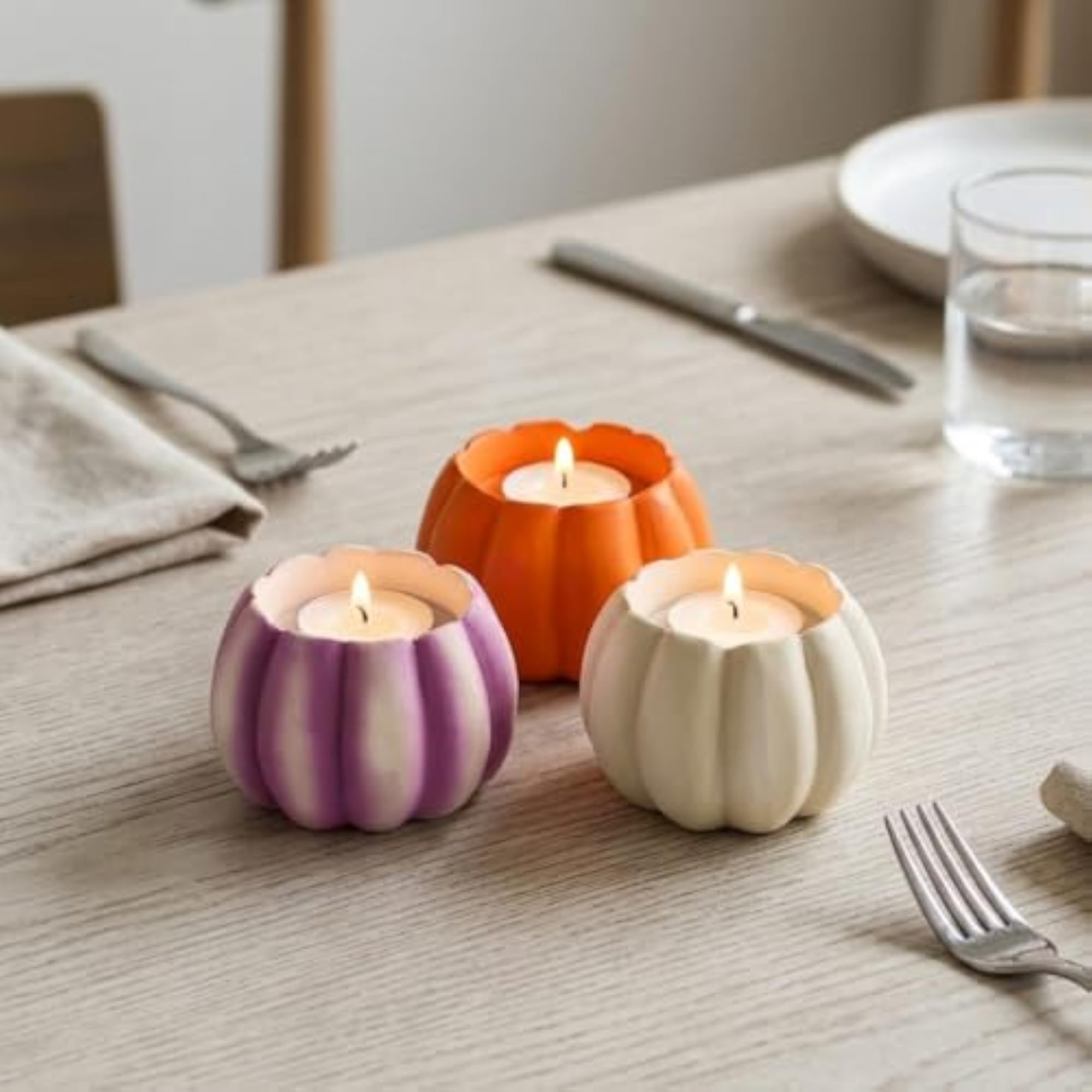 Tabletop Pumpkin Candle Holder Ribbed Design