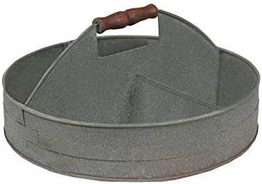 Benzara Galvanized Serving Tray with Wood Handle and 4 Compartments, Gray