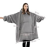 Good Nite Decke mit Ärmeln für Frauen und Männer Sherpa kuscheldecke Tragbare Decken Adult Cosy Sweater Tragbare Warm Decken Übergroßer hoodie mit Taschen Grau（98x100cm）