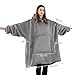 Good Nite Decke mit Ärmeln für Frauen und Männer Sherpa kuscheldecke Tragbare Decken Adult Cosy Sweater Tragbare Warm Decken Übergroßer hoodie mit Taschen Grau（98x100cm）