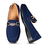Women's Comfort Loafers with Metal Buckle Detail, Slip-On Flat Shoes, Available in Black and Brown (蓝色, Adult, Women, 8, Numeric, US Footwear Size System, Medium)