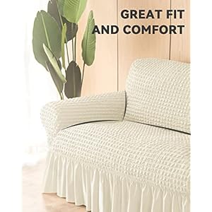 Loveseat Slipcover 1 Piece for 2 Cushion Couch Sofa Cover with Skirt, Durable Washable High Elastic Stretchable, Easy Fit Universal Furniture Protector (2 Seater, Beige) Loveseat Slipcover 1 Piece for 2 Cushion Couch Sofa Cover with Skirt Durable Washable High Elastic Stretchable Easy Fit Universal Furniture Protector 2 Seater Beige