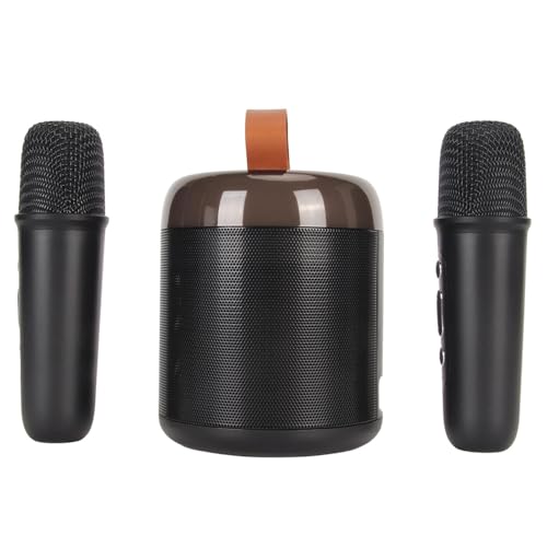 Machine de karaoké portable noire avec 2 microphones sans fil pour enfants et adultes