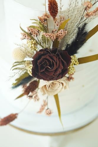 Decoración floral para pastel de boda rústico miniatura 5