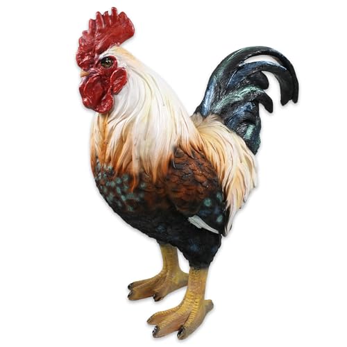 colourliving Deko Hühner & Hahn aus Polyresin – wetterfeste Gartenfiguren handbemalt – Tierfiguren im Landhausstil für Garten, Terrasse & Balkon – Verschiedene Modelle & Farben (Hahn stehend weiß)