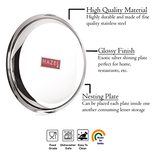 Image of HAZEL Steel Plates for Lunch |Plates Set Steel for Dinner | Steel Dinner Plates Set, 26.8 cm