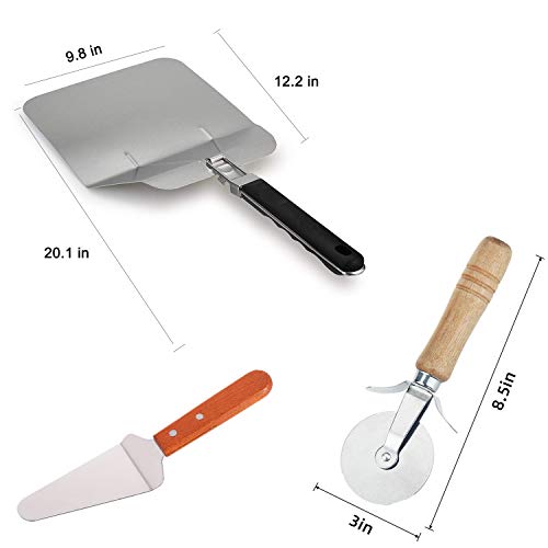 CofeLife Stainless Steel Pizza Peel with Folding Heat Proof Handle, Stainless Steel Pizza Cutter Wheel And Pizza Server with Wooden Anti-Slip Grip Handle, Pizza Peel Set for Baking Homemade Pizza - Thumbnail 7