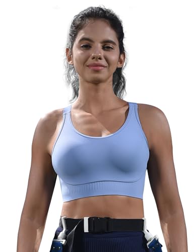 Cordaw Women's High Support Sports Bra, Adjustable Straps & Molded Cups, Racerback Workout Top Blue L