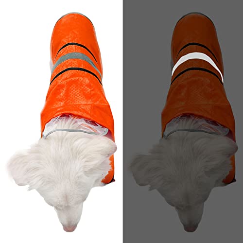 Dog Raincoat Waterproof Reflective Slicker - Lightweight Breathable Hooded Poncho Rain Coat Jacket With Adjustable Belly Strap And Leash Hole For Small Medium Large Dogs (Medium, Orange) #TOP2