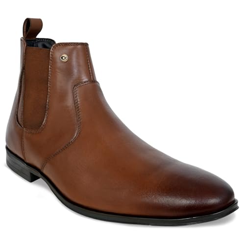 Image of Allen Cooper Men's Black /Tan Leather Chelsea Boots - Stylish Formal & Casual Wear