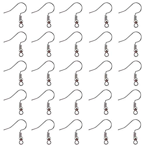 TOAOB 100pcs Hypoallergenic Earring Hooks Fish Hook Ear Wires with Ball and Coil 18mm Platinum French Wires Jewelry Findings for DIY Jewelry Making