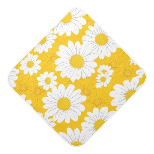 PaChyLuu Yellow Daisy Baby Hooded Towel Soft Cotton Baby Towels Ultra Absorbent Bath Towel for Babies Boys Girls, 35x35 Inch