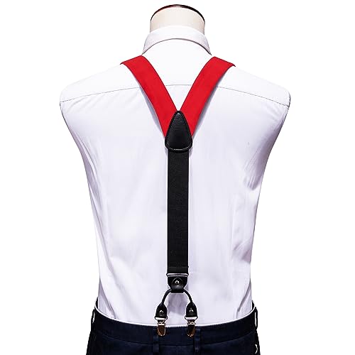 Image of Barry.Wang Men Suspender Set with Necktie Elastic Y Type Heavy Duty 6 Clips Braces Tie Handkerchief Cufflink Pin 6PCS