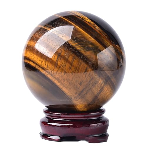 Boule d'oeil de tigre 80mm avec socle pour décoration feng shui de bureau