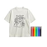 DIY Color Your Own T-Shirt Set, White Cotton Tee with Design, Washable Markers, for Kids 6-8 Years