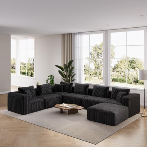 Image of Novilla 141 inch Modular Sectional Sofa, U Shape Sectional Couch, Modern Cloud Design with Smarts Coil Support, Boneless Couch for Large Living Room Apartment, No Assembly Required
