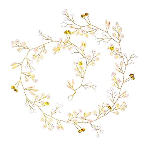 Hochzeit Kopfschmuck Haardraht Haarschmuck mit Kristallen Strassbesatz und Perlen Brautschmuck für Braut Frauen und Brautjungfer,Golden,50cm
