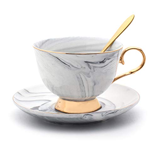 Suszian Kaffeetassen, Keramik Kaffeetassen Set, Marmor Kaffeetassen Set Keramik Tee Milch Teetasse Untertasse Löffel für Kaffee Tee Wasser Cover