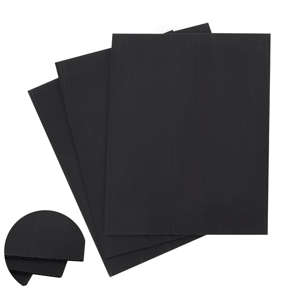 AHANDMAKER 3 Pcs Black Corrugated Plastic Sheets, 12x15.7 Inch Blank Yard Signs, 3mm Thick Corrugated Poster Board for DIY Crafts, Indoor and Outdoor Party Decor