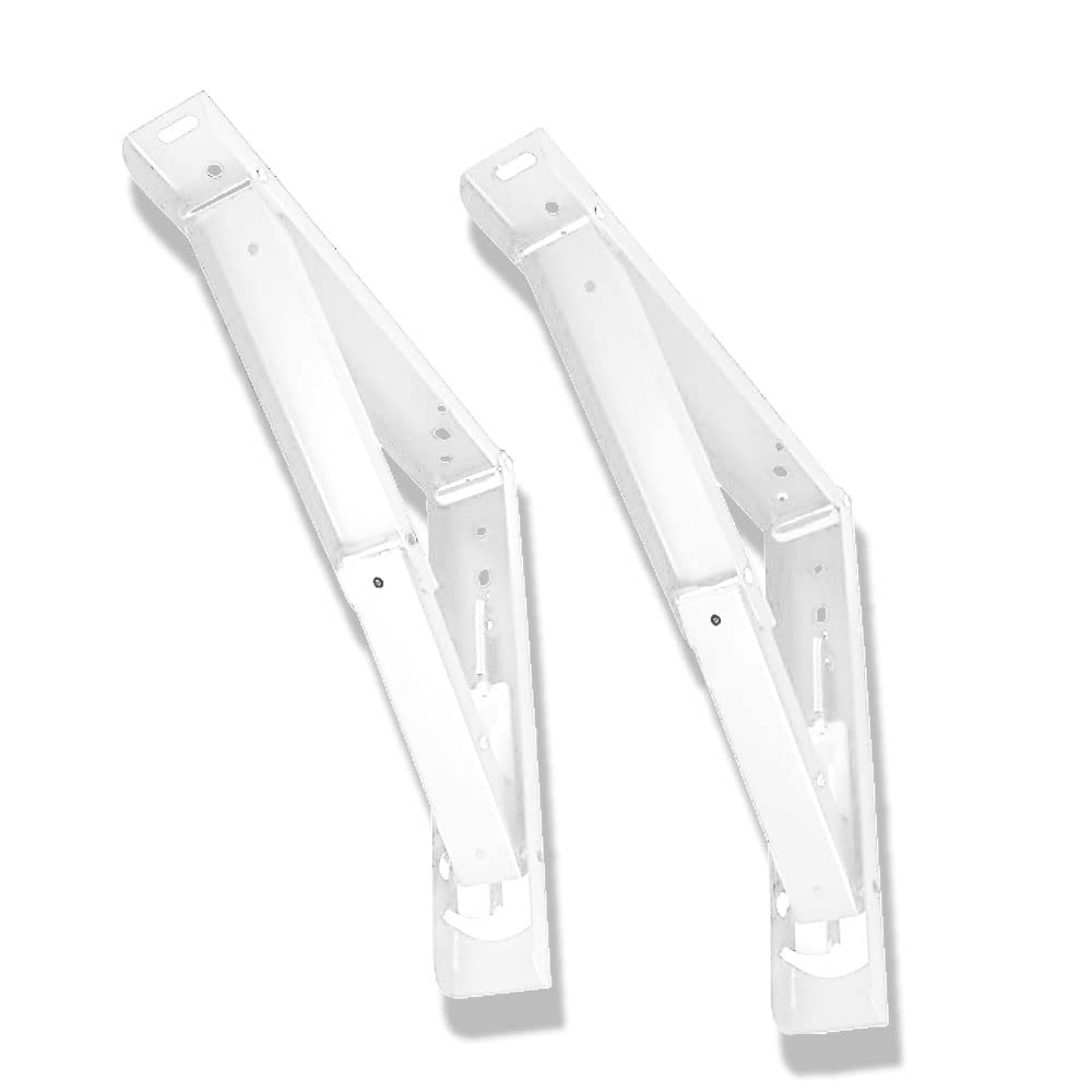 Buildskill 20" Folding Shelf Bracket, 1.2mm Heavy-Duty Folding Table Bracket, Corrosion Resistant & Space-Saving Design, Brackets for Wall Shelves & Workstations, Home & Office Use (White) (Set of 2)