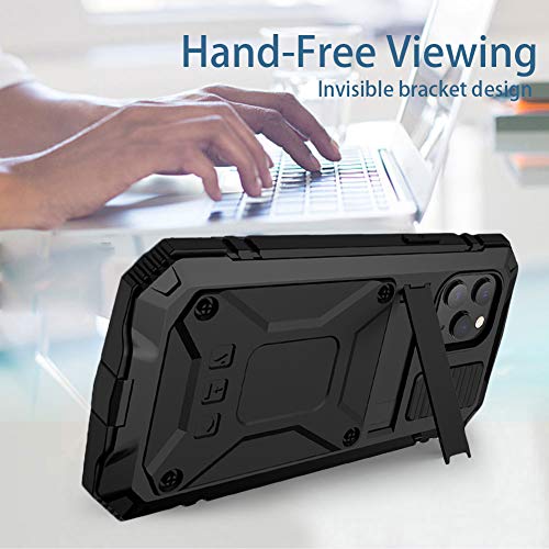 Simicoo Compatible With Iphone 12 Pro Max Metal Bumper Silicone Case Hybrid Military Shockproof Heavy Duty Rugged Case Built-In Screen Protector Stand Cover For Iphone 12 Pro Max (Black) #TOP3