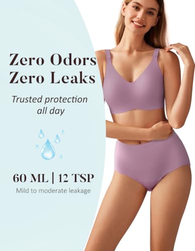 Image of AIRCUTE Washable Urinary Incontinence Protective Underwear for Women Leak Proof Absorbent Reusable Panties 60ML 1 Pack (Lilac, 2X-Large)