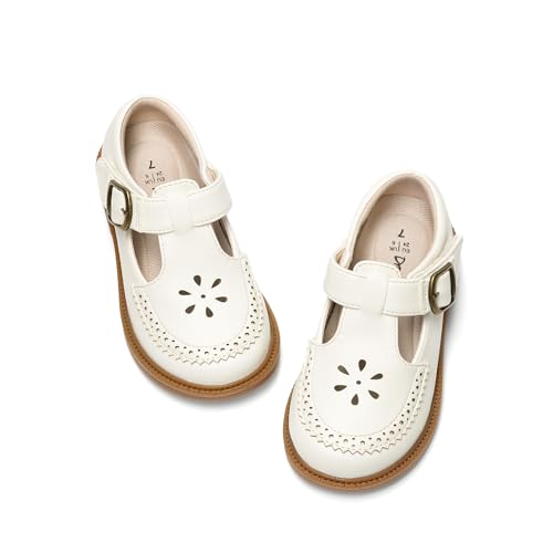 DREAM PAIRS Toddler Little Girl's Mary Jane Dress Shoes - Ballet Flats for Girl School Uniform Shoes,Size 13 Little Kid,White,KKUMFA2509