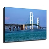 The Mackinac Bridge Completed In 1957 Canvas Poster Modern Aesthetic Picture Wall Art Home Office Decoration Painting Holiday Gift (Unframed,20×30inch)