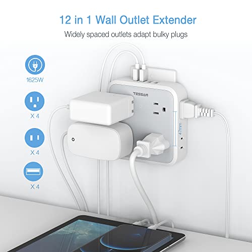 Multi Plug Outlet Splitter With Usb, Tessan Multiple Outlet Extender With 4 Usb Wall Charger, Widely Spaced 8 Electrical Plug Expander Surge Protector For Home Kitchen Dorm Room Office #TOP1