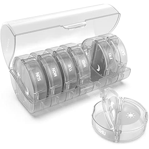 Weekly Pill Organizer 7 Day 2 Times a Day, Sukuos Large Travel Pill Box for Pills/Vitamin/Fish Oil/Supplements, Daily Medicine Organizer Box, BPA Free Pill Case, Easy to Clean Cover