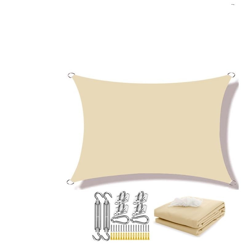 Voile d'ombrage rectangulaire beige pour habiller la piscine ou terrasse
