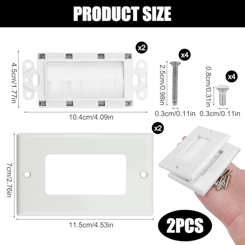 2 Stück Unterputz Kabeldurchführung Blenden mit Bürstenleiste - Weiß, Blende Kabeldurchführung Unterputz mit Pinsel, Kabelmanagement für Wandmontage, Kabel Eintritt Austritt für TV- und Internetkabel