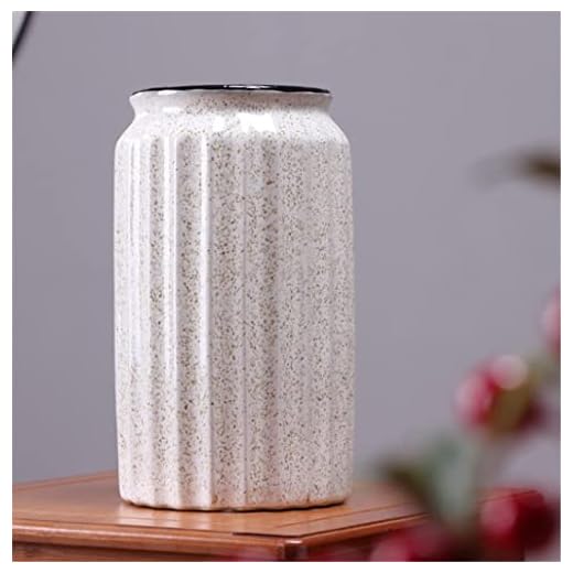 Color Stone Pattern Vertical Strip Ceramic Vase High-Grade Ivory White Flower Arrangement Porcelain Flower Ornament