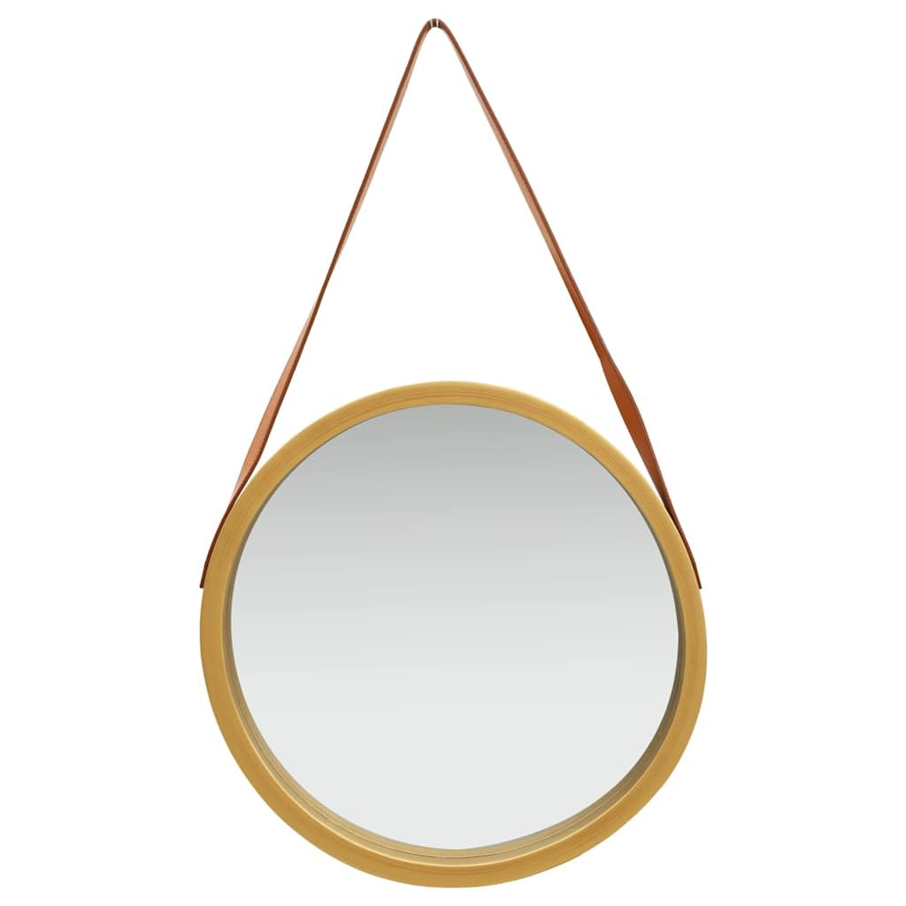 Miroir mural rond 50 cm avec sangle doré et marron