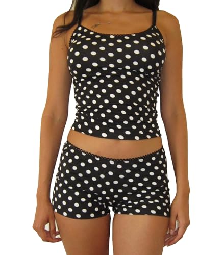 Faretumiya Women Polka Dot Pajama Set Cami Crop Top Shorts Summer Pj Outfits Y2k Pjs Sleepwear Lounge Set