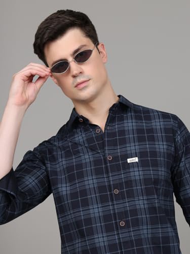 Image of Majestic Man Stylish Slim Fit Cotton Spread Collar Checked Casual Shirt