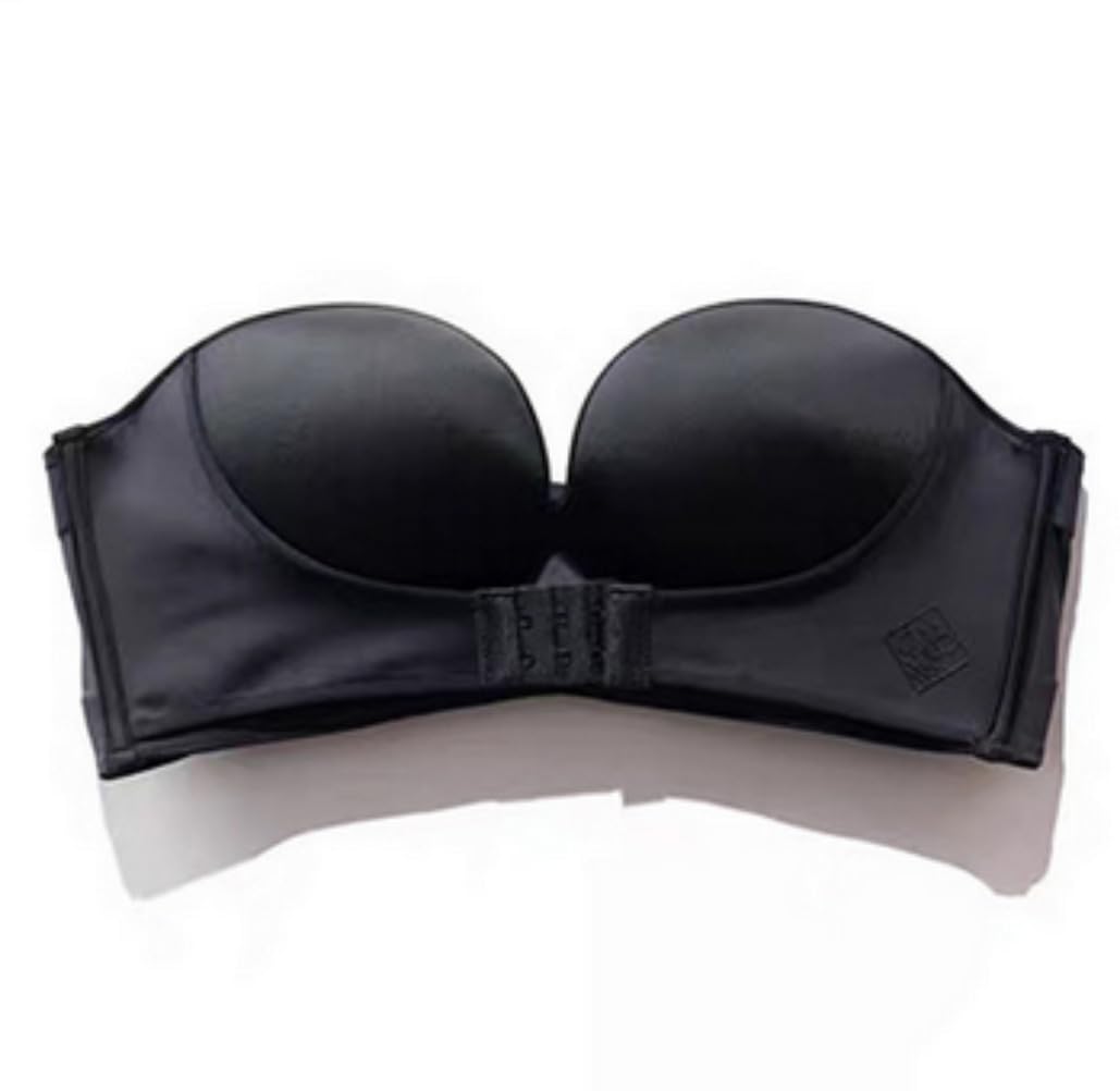 Anso Women's Black Invisible Push Up Bra Front Buckle Underwear Lingerie Strapless Non-Slip Seamless (,36(80) A)