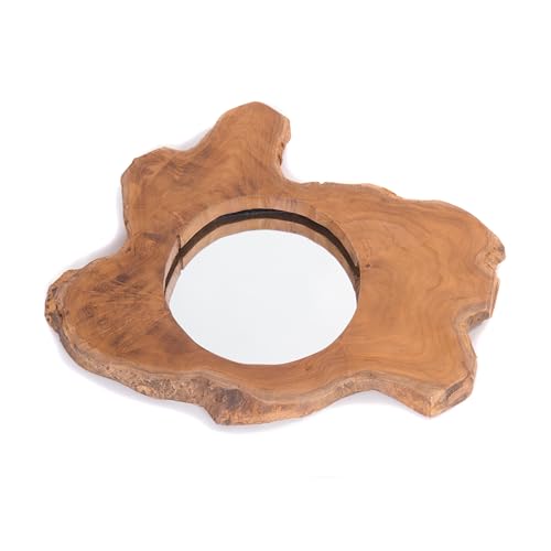 DESIGN DELIGHTS Specchio da Parete Tiko | 40x35 cm, Specchio in Teak | Specchio in radica, Specchio Rotondo in Teak, Specchio in Legno, Specchio Naturale da Sala