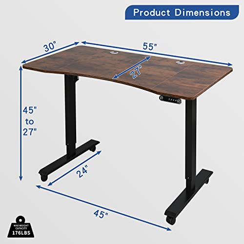 Suhapup Electric Height Adjustable Computer Desk,55X30 Inches Desk With Memory Controller Corner Standing Desk Modern Workstation With Ergonomic Desk Rustic Brown Splice Board/Black Frame #TOP1