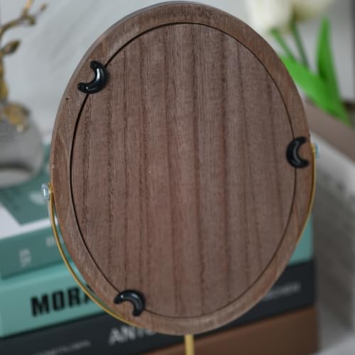Tstarer Desk Makeup Mirror with Solid Wood,Elliptical Vanity Table Mirror for Living Room Bedroom (19 W x 35 H -CM) (Rustic Brown) - Image 6
