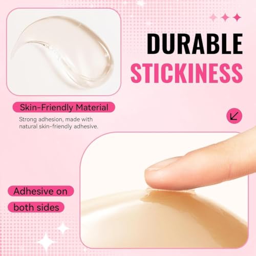 Image of Double Sided Sticky Bra Inserts, Invisible Push Up Sticky Bra Pads for Large Breasts, Stick on Bra for Bikini Swimsuits (Large, Beige)