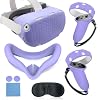 Silicone Cover Set Compatible with Oculus/Meta Quest 2 Accessories,Includes Controller Grips Button Caps & Face Cover, Shell Cover, Lens Cover, for Quest 2_Purple