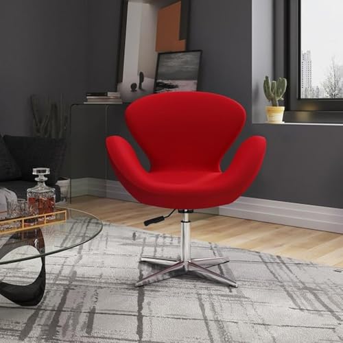 Image of Faux Leather - Modern Swivel Lounge Chair with Hydraulic Lift for Home Office Hotel Cafe (Red)