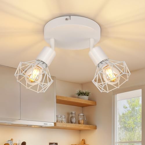 TaFiCo Lampara Foco Techo LED 2 Focos E14   Focos Para el Techo Salón Redondo Blanco   Foco de Techo LED Cocina Moderno Orientable Dormitorio Lámpara de Techo   Sin Bombilla