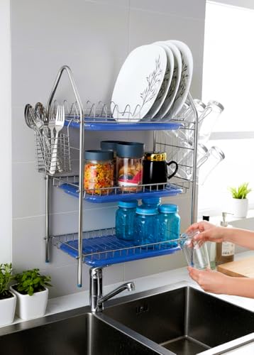 Image of AMOL Stainless Steel Kitchen Dish Rack | Rust-Resistant Utensil Stand with Glass & Spoon Holder | Wall Mountable Modular Kitchen Organizer (Made in India) (Height- 25 Inces)