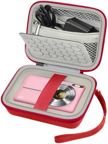 Comecase Fabric Carrying & Protective Case For Digital Camera, Abergbest 21 Mega Pixels 2.7" Lcd Rechargeable Hd/Canon Powershot Elph 180/190 / Sony Dscw800 / Dscw830 Cameras For Travel - Red | Fits Cameras up to 4.33 x 3.07 x 2.3 in, Pre-Cut Foam, Elastic Strap&Hand Strap, Mesh Pocket for Accessories, Case Only