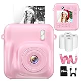 Instant Camera, Dual-Lens Kids Camera Instant Print for Boys Girls Christmas Birthday Gifts, 1080P Digital Cameras for Kids Teens with Print Paper, 32GB Card, Toddle Toy for Age 4-12 Years(Pink)