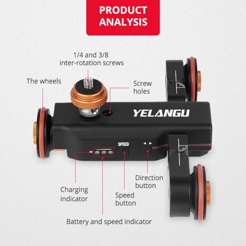 Image of YELANGU L4X Mini Motorized Electric Track Slider for Cameras, with Remote Control, 3-Wheels Wirelesss Camera Video Auto Dolly' Rail Slider Dolly Car for DSLR,Cameras,Mobile Phones